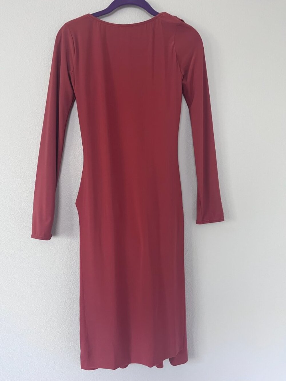 Elegant Mauve Long Sleeve Midi Dress with Side Slits – Adult Medium